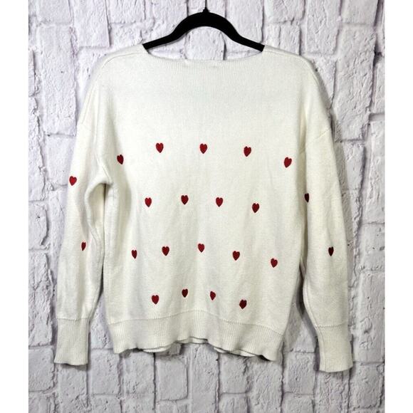 ECOWISH Women Valentine Heart Sweater V Neck Embroidery Knit Loose Casual Small - Picture 7 of 11